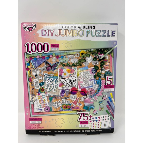 Fashion Angels DIY Jumbo Puzzle Color &‎ Bling 1000 pieces 75+ Gems 5 Markers - Picture 1 of 7